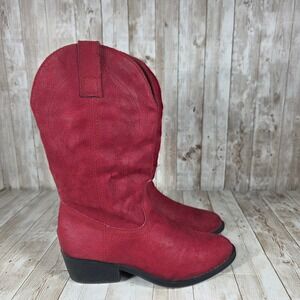 Red Faux Suede Western Cowboy‎ Boots Women's Size 6M Ankle High Fashion
